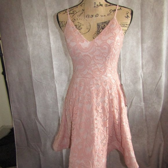 SS full blush pink lace w/nude underlay dress - Picture 2 of 6